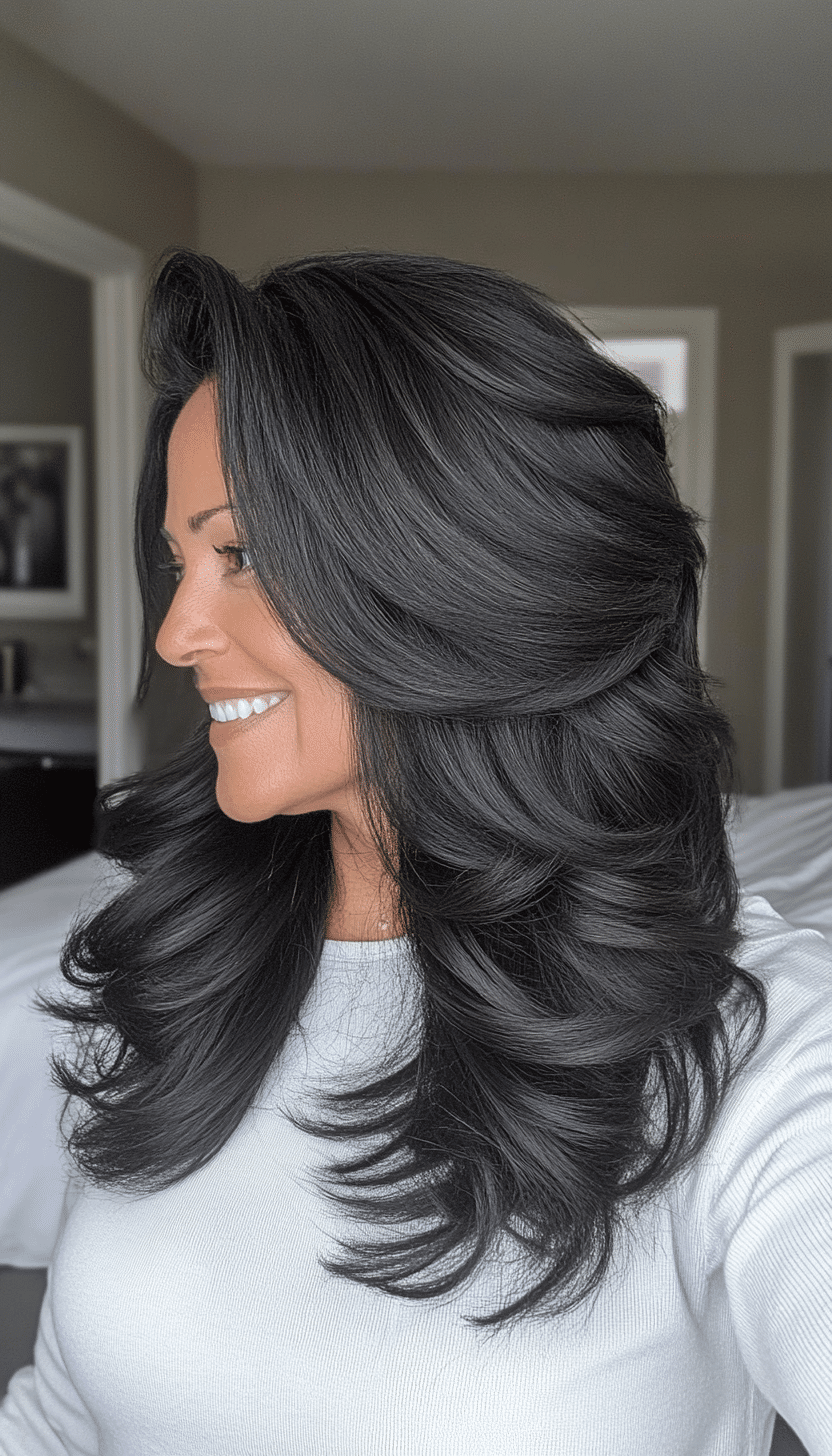 2. Layered Waves Soft Black (Haircuts For Women Over 50 With Thick Hair) - Haircuts For Women Over 50 With Thick Hair