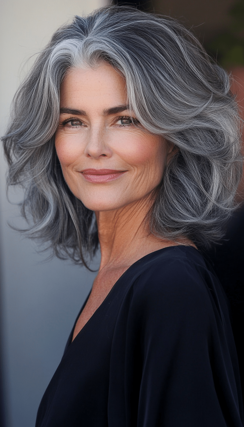 4. Feathered Shag Natural Gray (Haircuts For Women Over 50 With Thick Hair) - Haircuts For Women Over 50 With Thick Hair