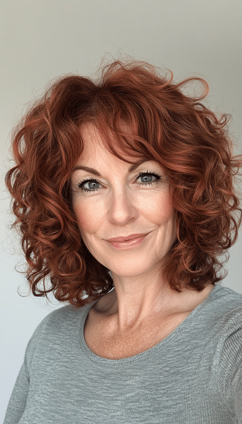 6. Curly Bob Deep Auburn (Haircuts For Women Over 50 With Thick Hair) - Haircuts For Women Over 50 With Thick Hair