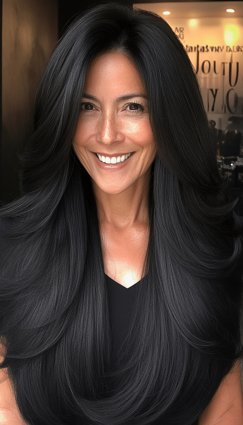 7. Sleek Layers Jet Black (Haircuts For Women Over 50 With Thick Hair) - Haircuts For Women Over 50 With Thick Hair