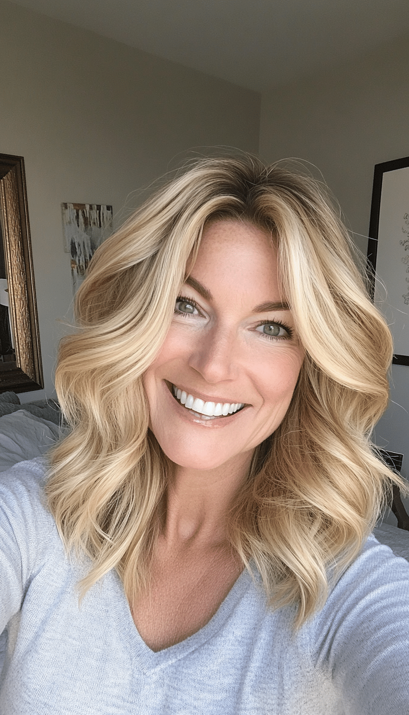 8. Brushed Back Waves Golden Blonde (Haircuts For Women Over 50 With Thick Hair) - Haircuts For Women Over 50 With Thick Hair