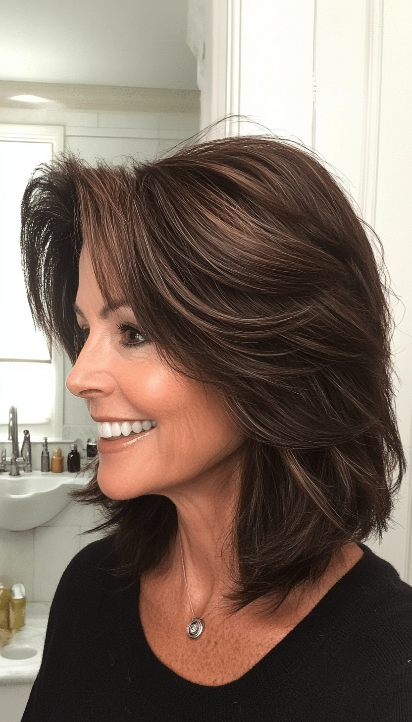 10. Textured Layers Dark Chocolate (Haircuts For Women Over 50 With Thick Hair) - Haircuts For Women Over 50 With Thick Hair