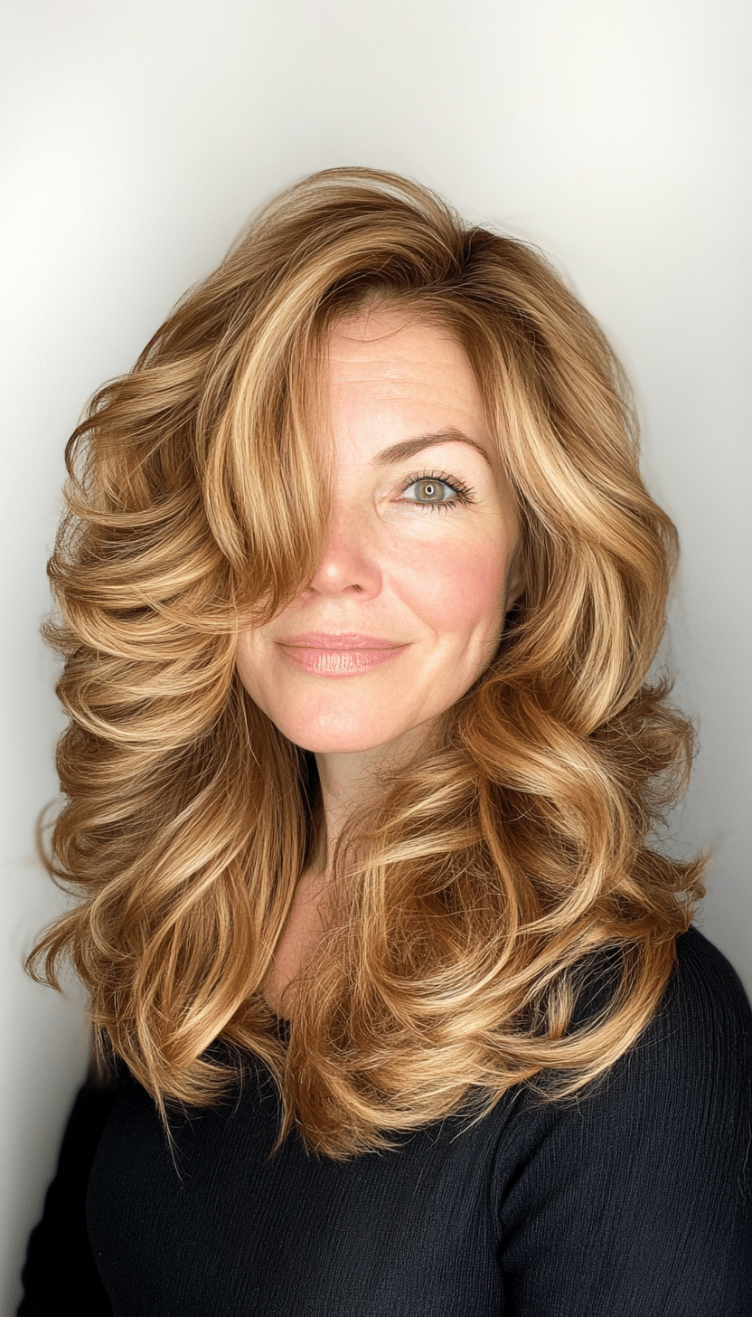17. Retro Volume Golden Brown (Haircuts For Women Over 50 With Thick Hair) - Haircuts For Women Over 50 With Thick Hair