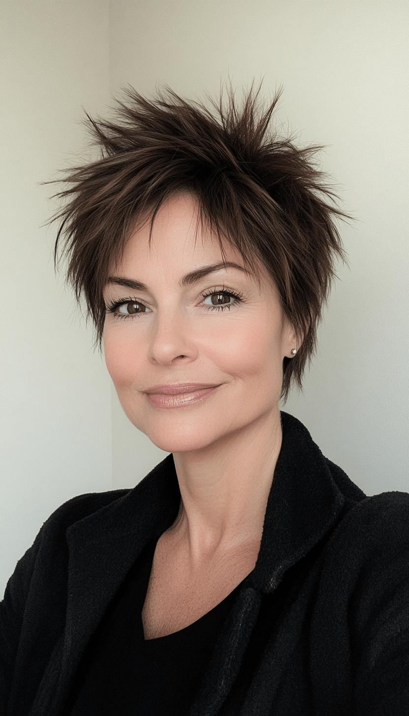 23. Spiky Pixie Dark Brown (Haircuts For Women Over 50 With Thick Hair) - Haircuts For Women Over 50 With Thick Hair