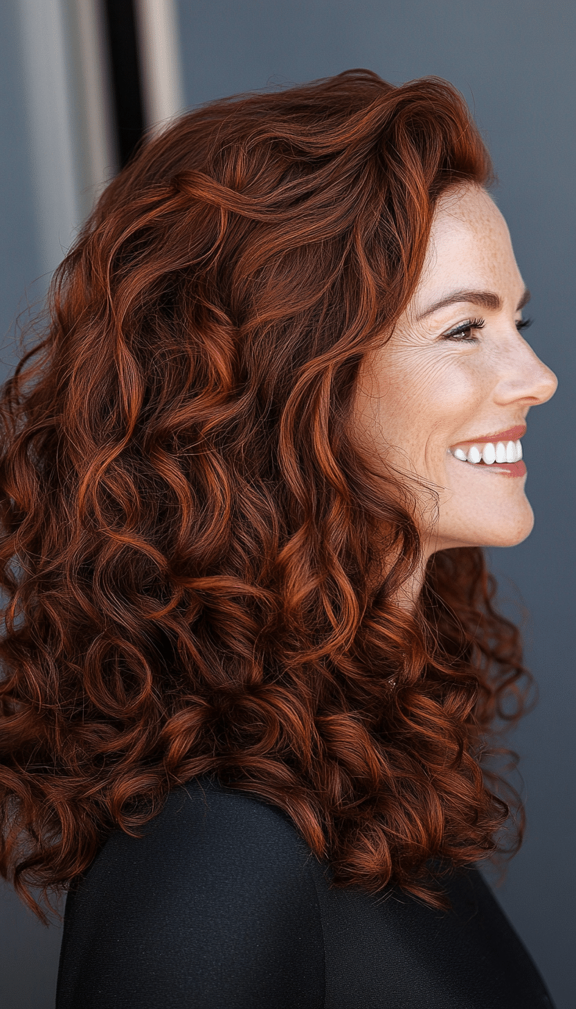 26. Romantic Curls Dark Auburn (Haircuts For Women Over 50 With Thick Hair) - Haircuts For Women Over 50 With Thick Hair