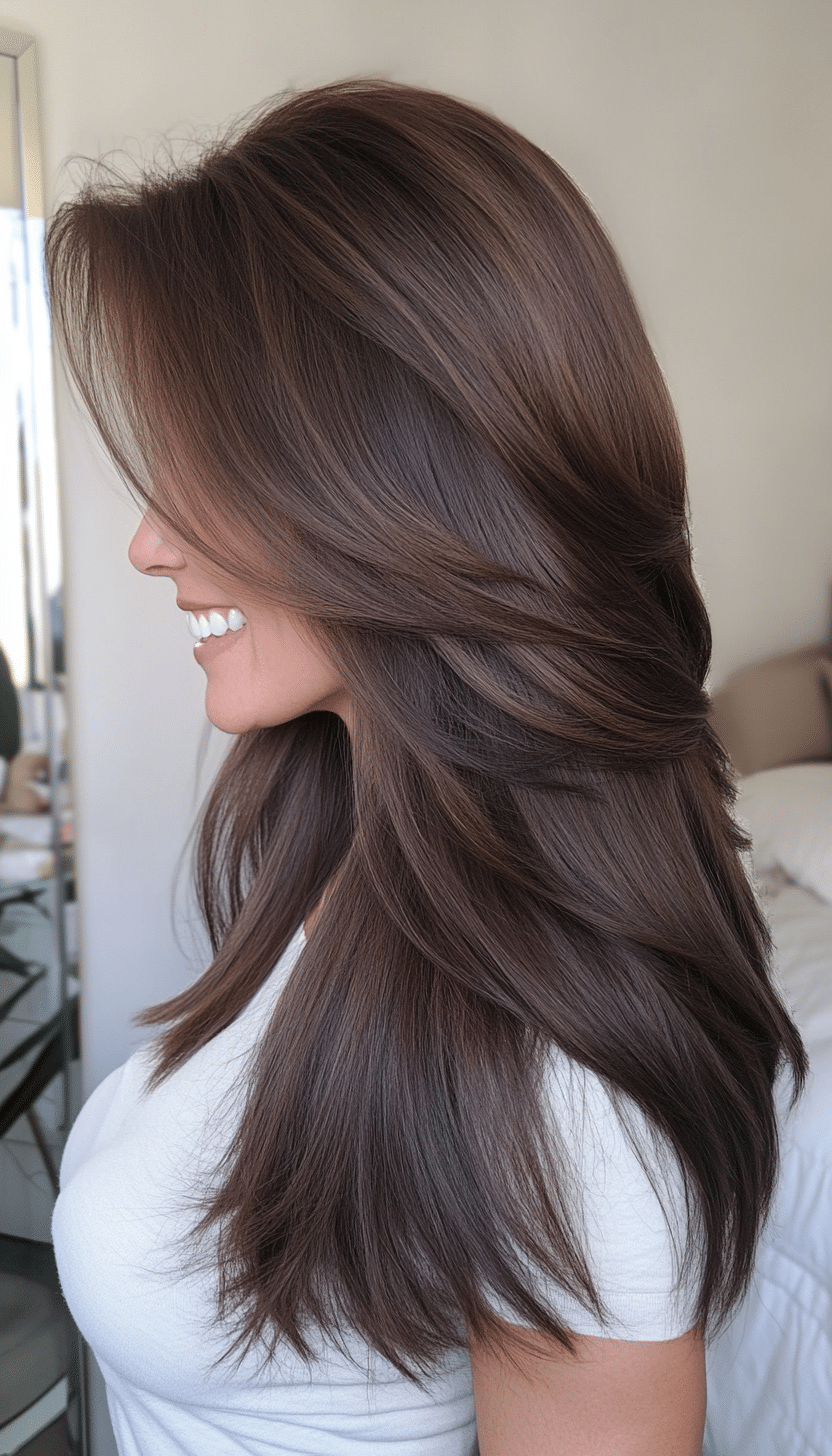 4. Smooth Ash Brown Shag (Long Haircuts For Women Over 40) - Long Haircuts For Women Over 40