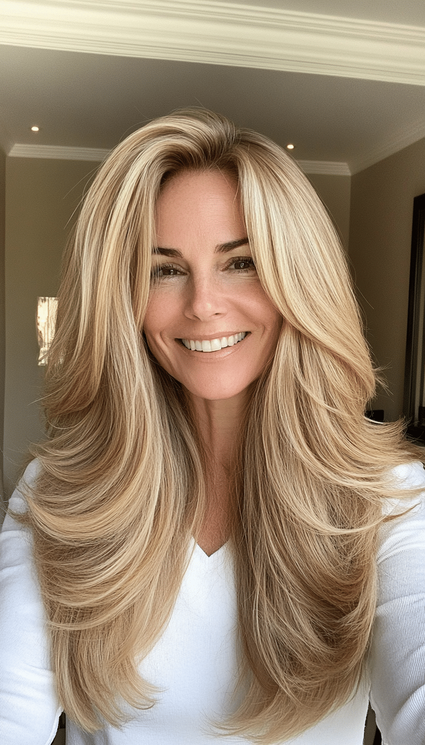 8. Honey Blonde Long Layers (Long Haircuts For Women Over 40) - Long Haircuts For Women Over 40