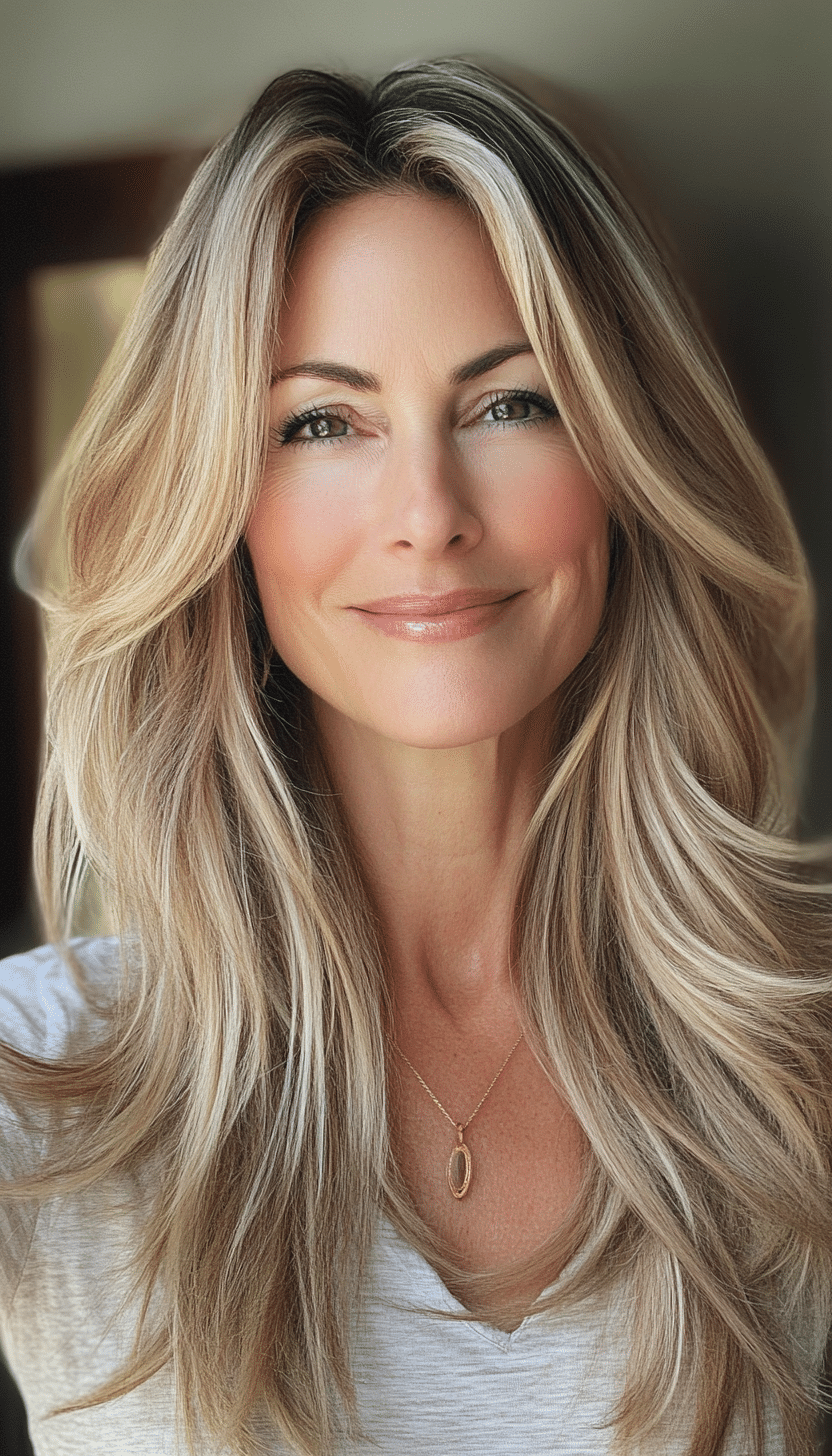 12. Sandy Blonde Face-Framing Layers (Long Haircuts For Women Over 40) - Long Haircuts For Women Over 40