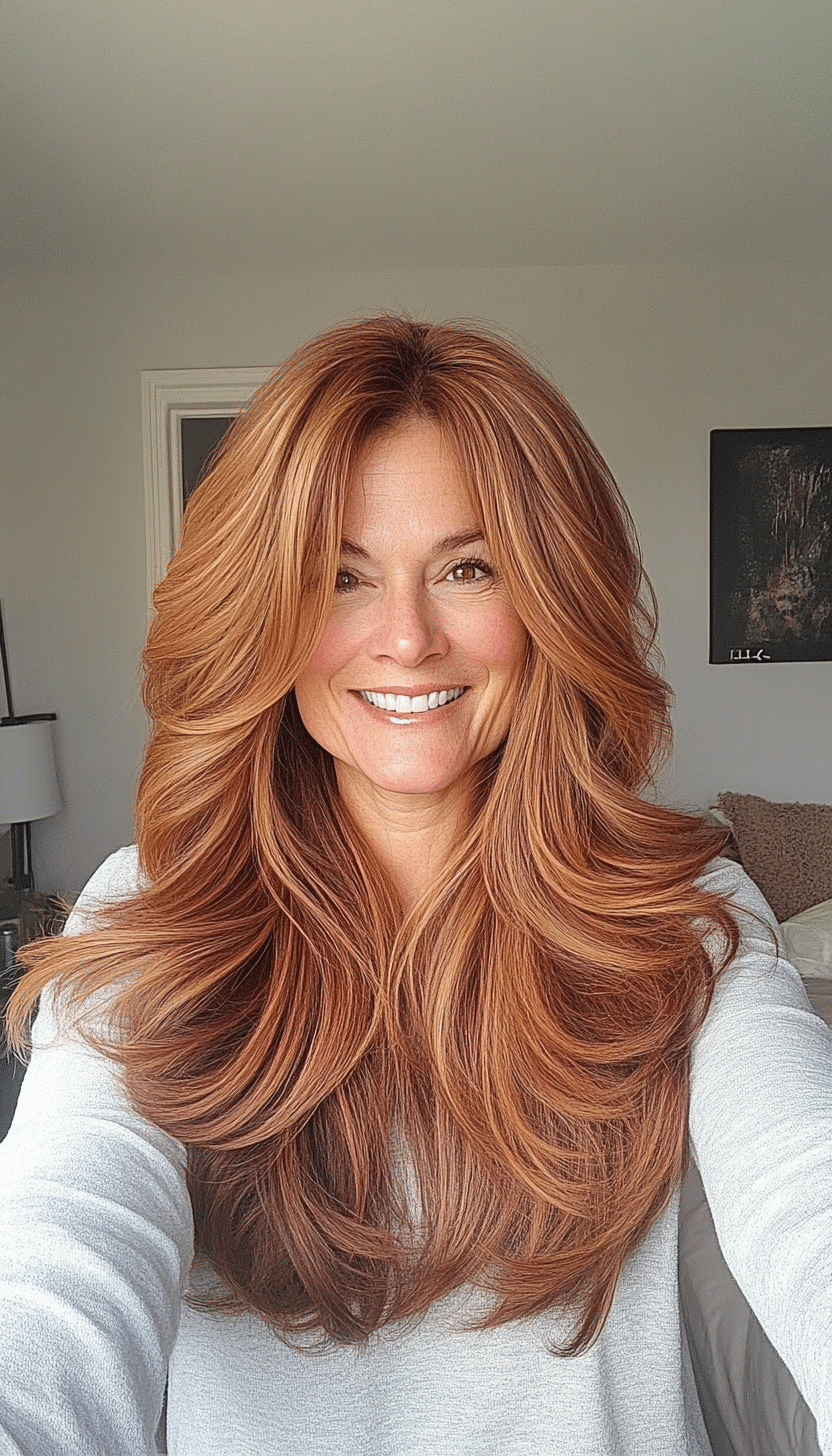 15. Warm Chestnut Layered Waves (Long Haircuts For Women Over 40) - Long Haircuts For Women Over 40
