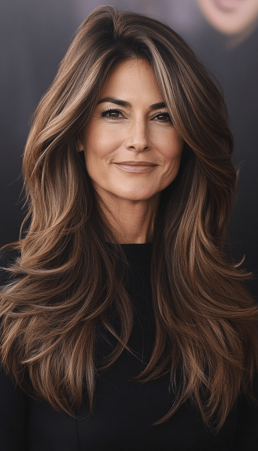 18. Deep Brown Angled Layers (Long Haircuts For Women Over 40) - Long Haircuts For Women Over 40