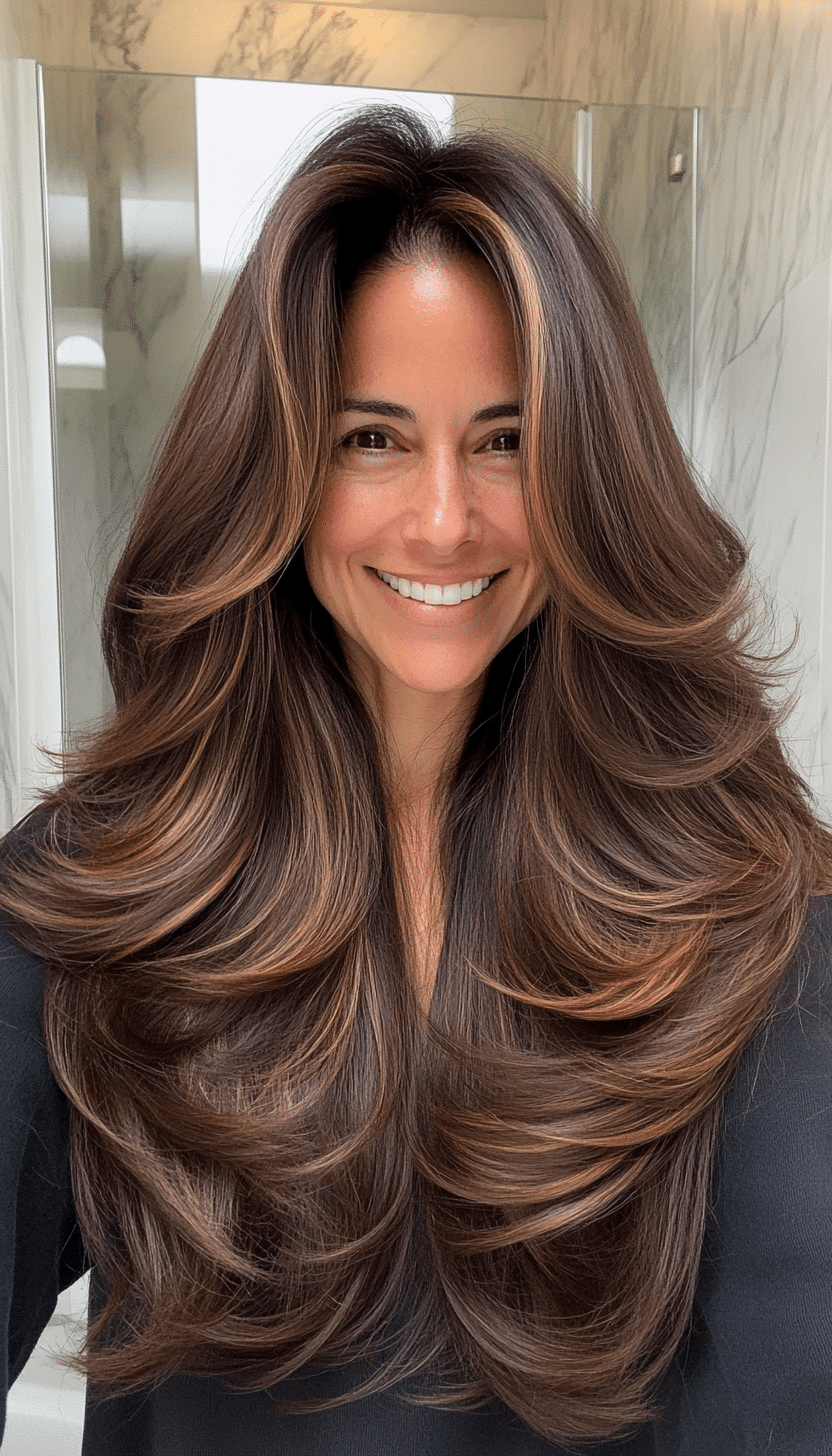 22. Espresso Brown Voluminous Layers (Long Haircuts For Women Over 40) - Long Haircuts For Women Over 40