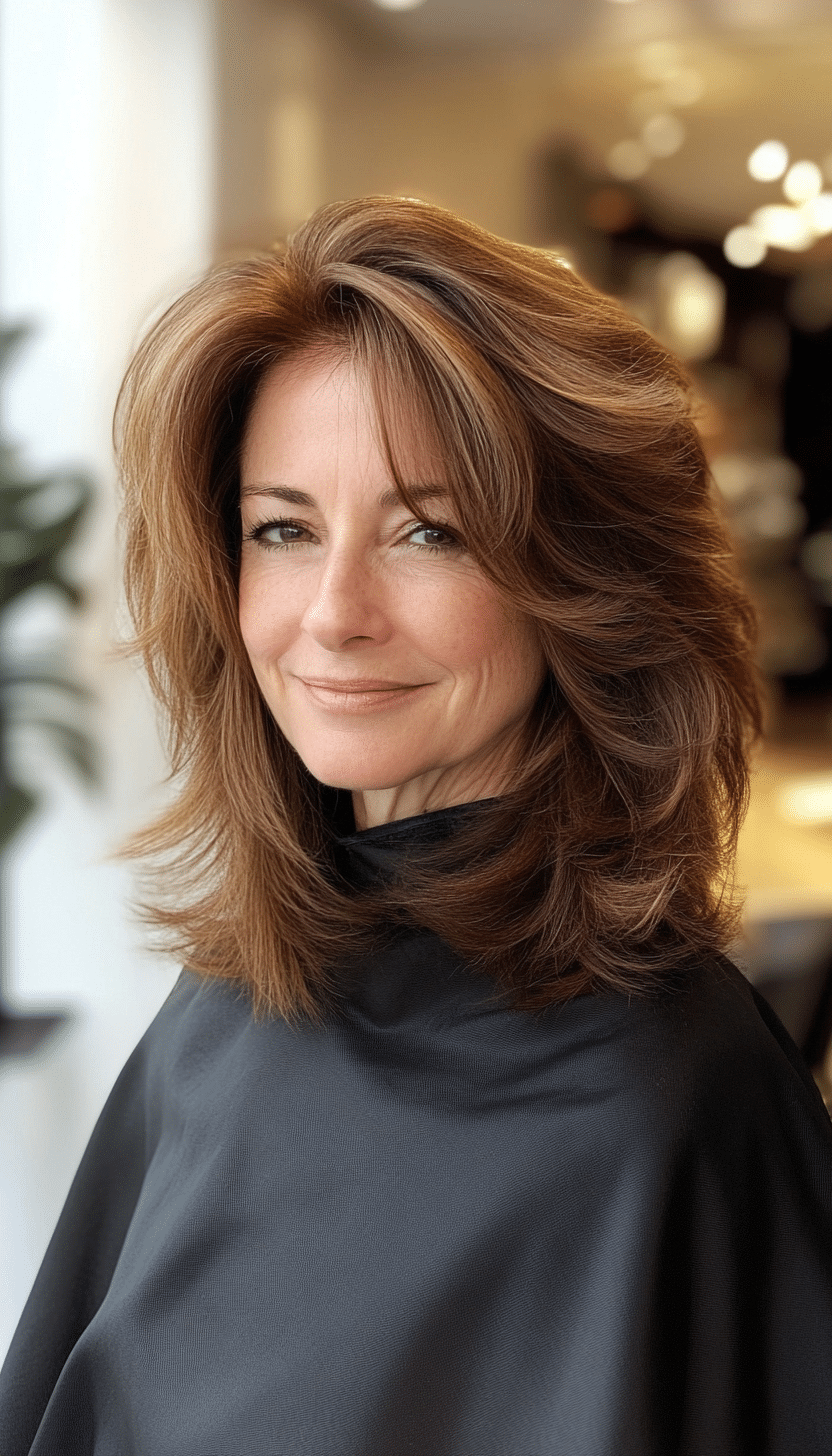 2. Warm Chestnut Shag (Mid Length Hairstyles For Older Women) - Mid Length Hairstyles For Older Women