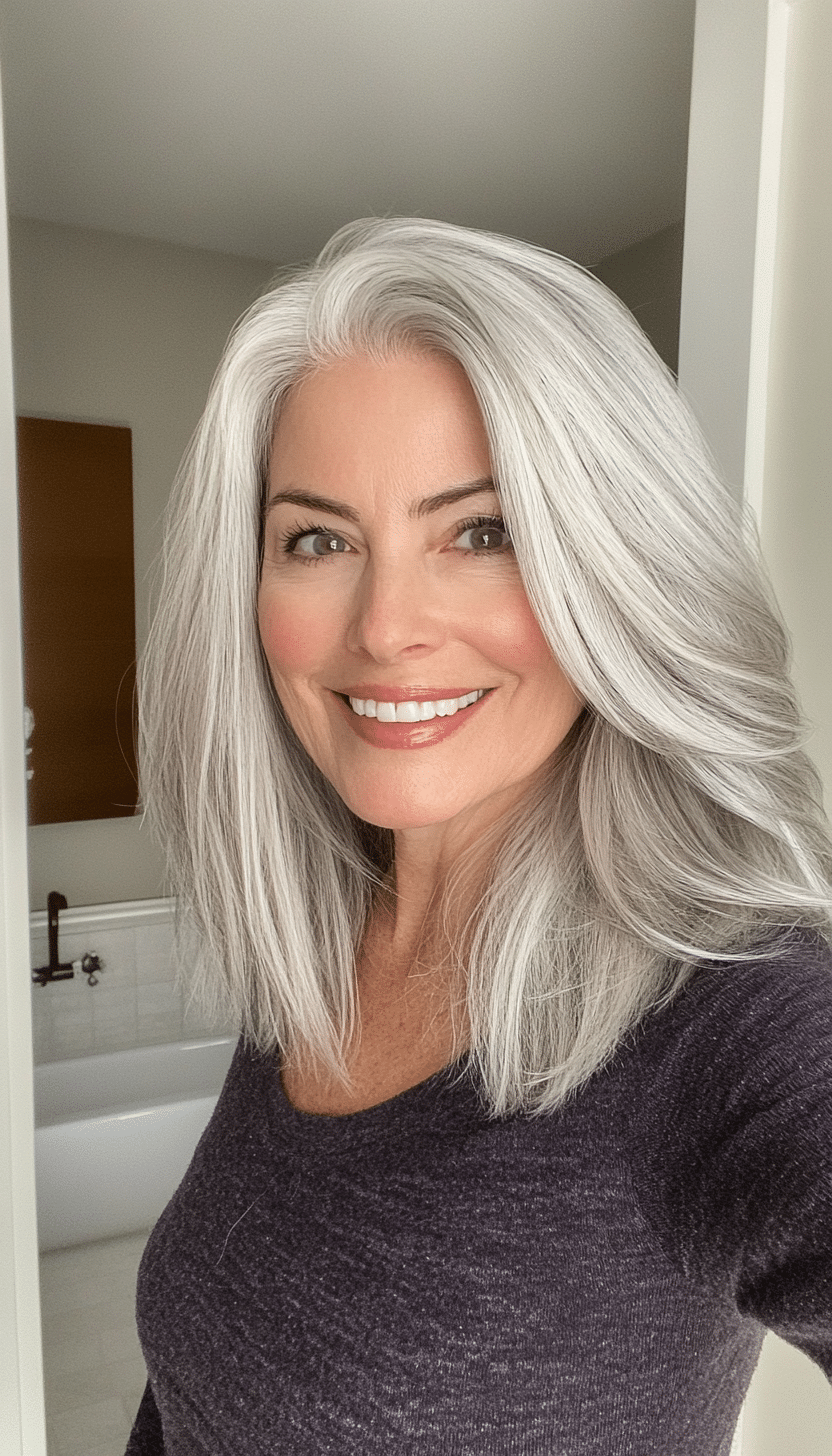 3. Classic Shoulder-Length Silver (Mid Length Hairstyles For Older Women) - Mid Length Hairstyles For Older Women