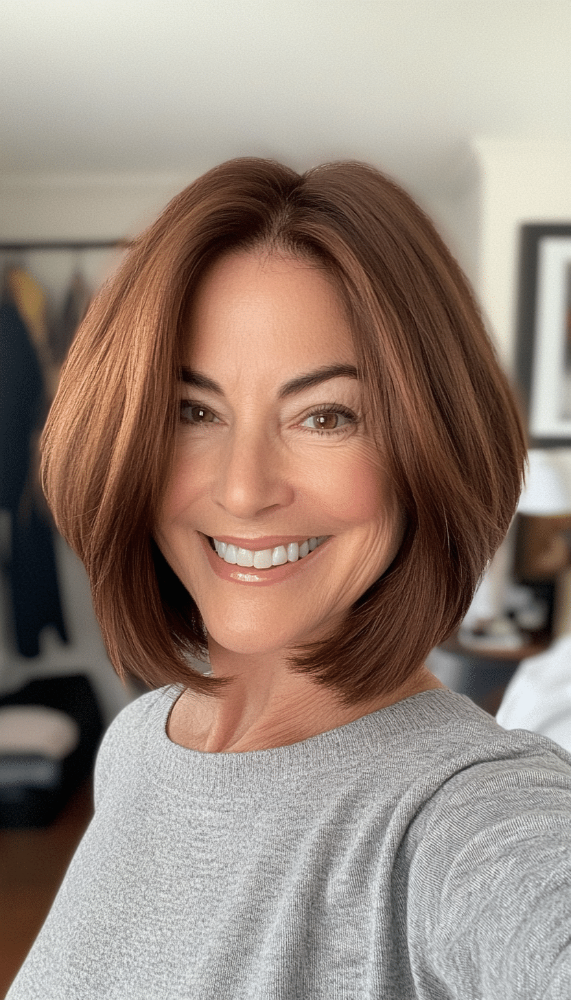 20. Shoulder-Length Chestnut Bob (Mid Length Hairstyles For Older Women) - Mid Length Hairstyles For Older Women