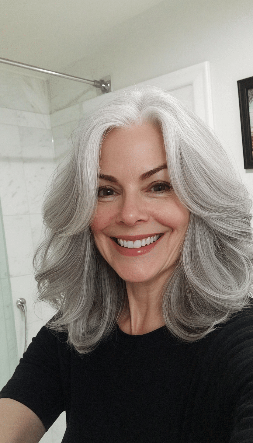 22. Silver Gray Shoulder Waves (Mid Length Hairstyles For Older Women) - Mid Length Hairstyles For Older Women