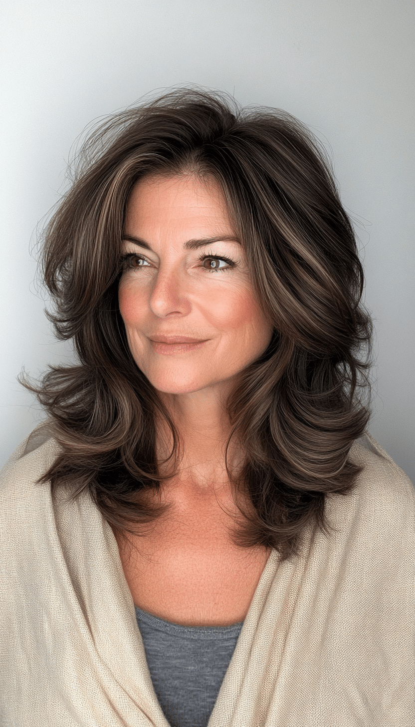 23. Medium-Length Warm Brunette (Mid Length Hairstyles For Older Women) - Mid Length Hairstyles For Older Women