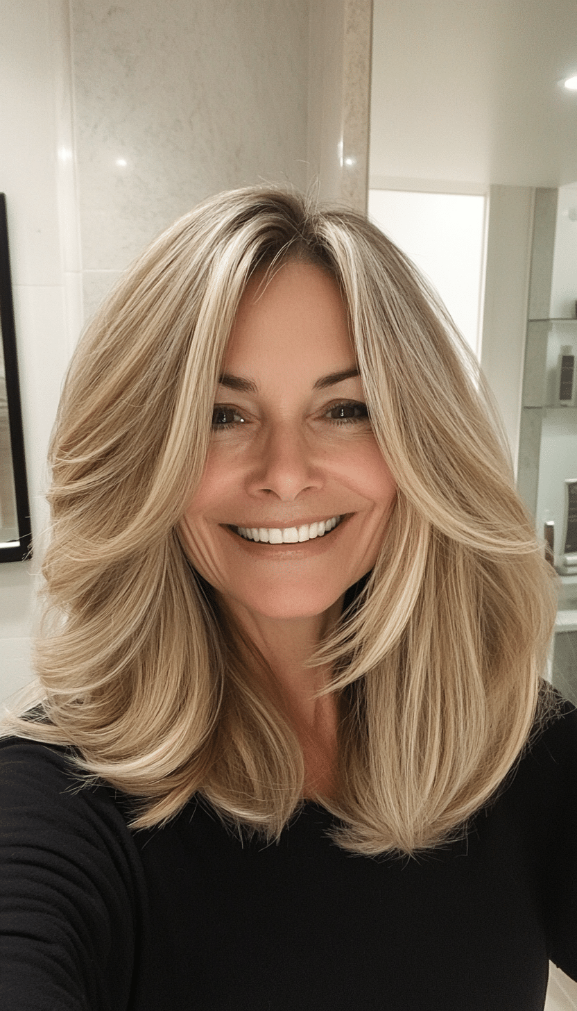 24. Shoulder-Length Blonde Balayage (Mid Length Hairstyles For Older Women) - Mid Length Hairstyles For Older Women