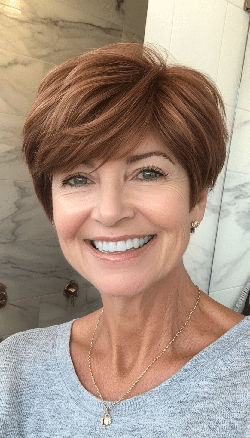 3. Chestnut Layered Crop (Short Haircuts For Women Over 60 With Fine Hair) - Short Haircuts For Women Over 60 With Fine Hair