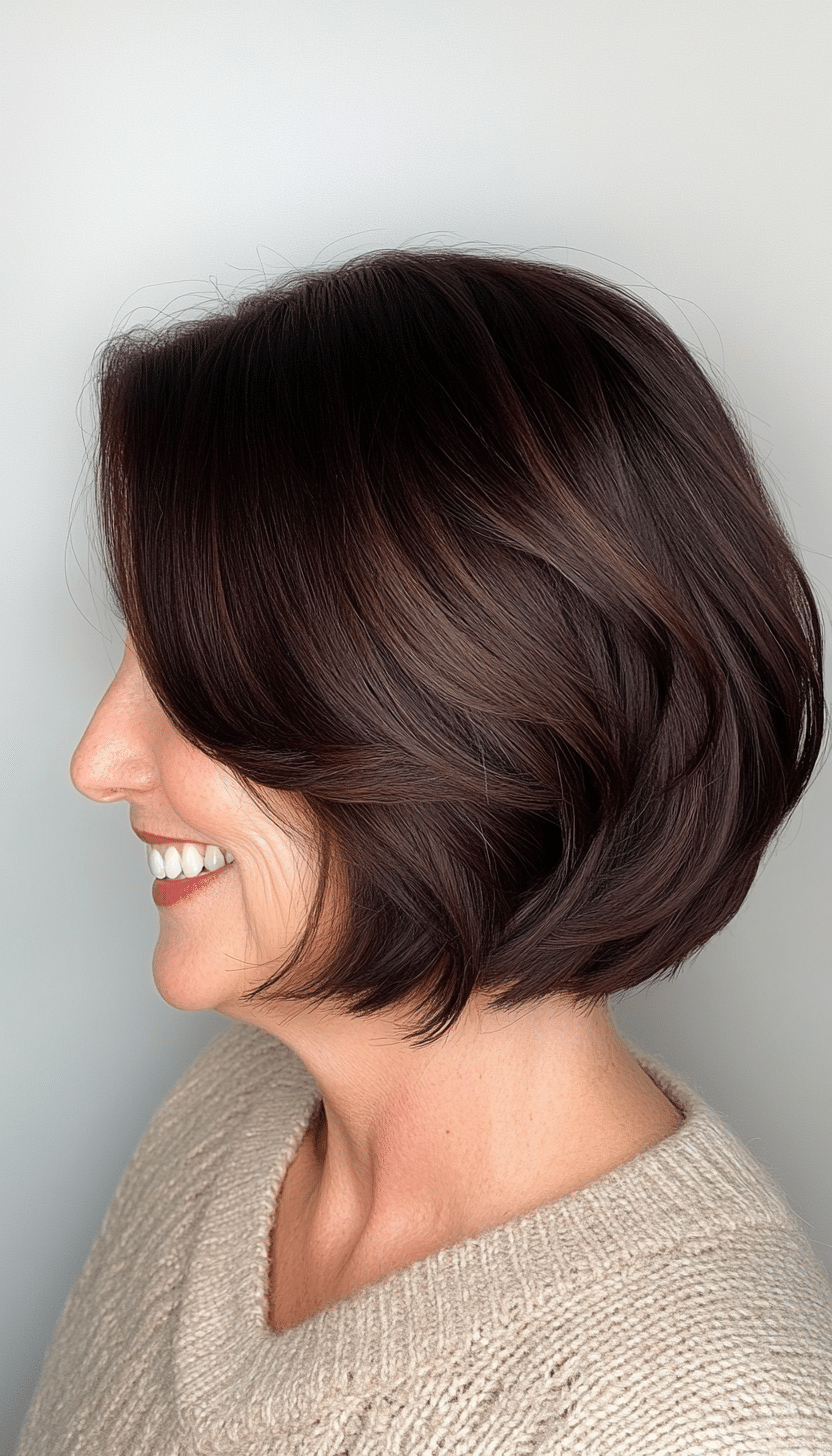 15. Dark Chocolate Rounded Bob (Short Haircuts For Women Over 60 With Fine Hair) - Short Haircuts For Women Over 60 With Fine Hair