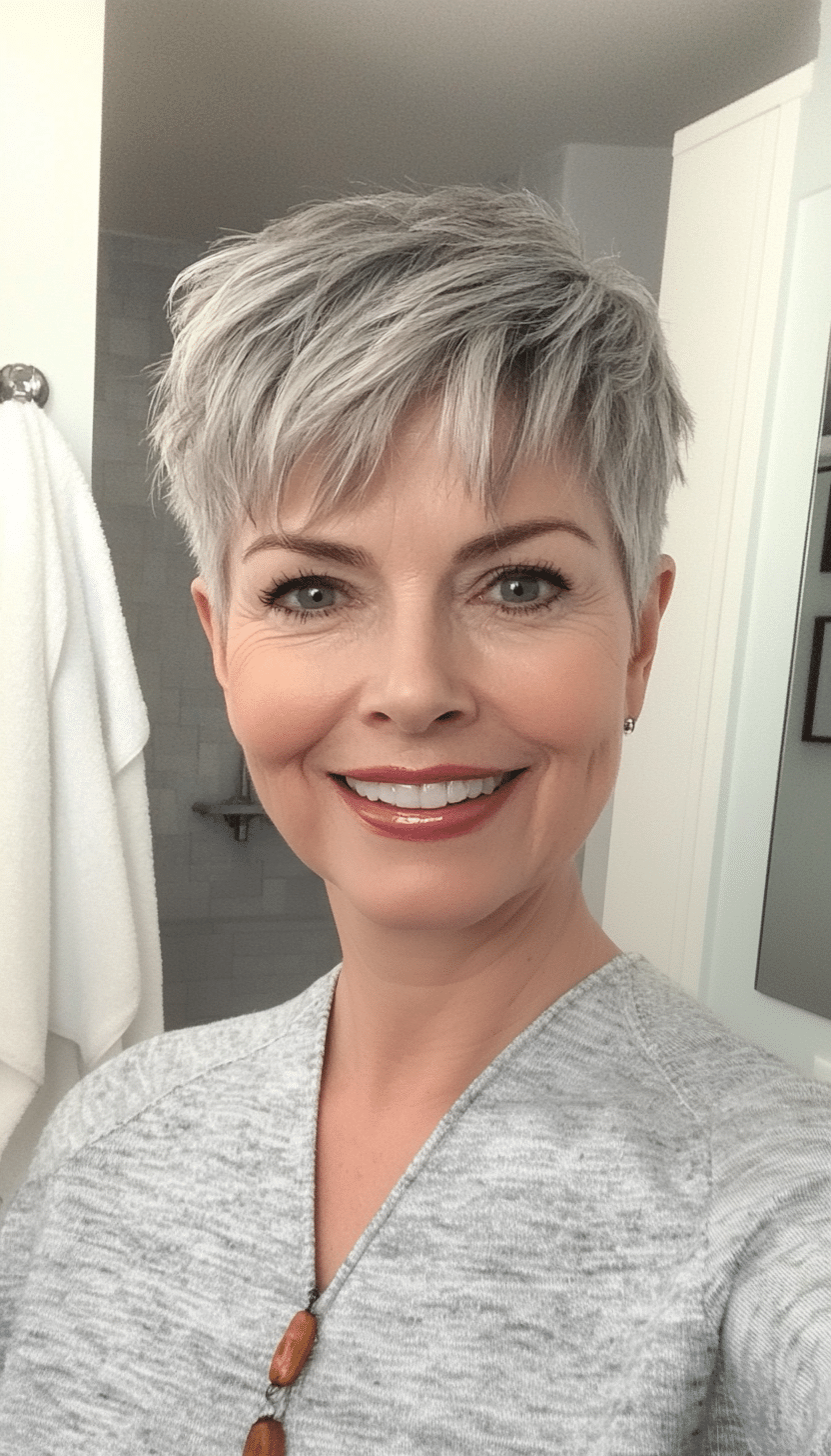 18. Salt and Pepper Textured Crop (Short Haircuts For Women Over 60 With Fine Hair) - Short Haircuts For Women Over 60 With Fine Hair