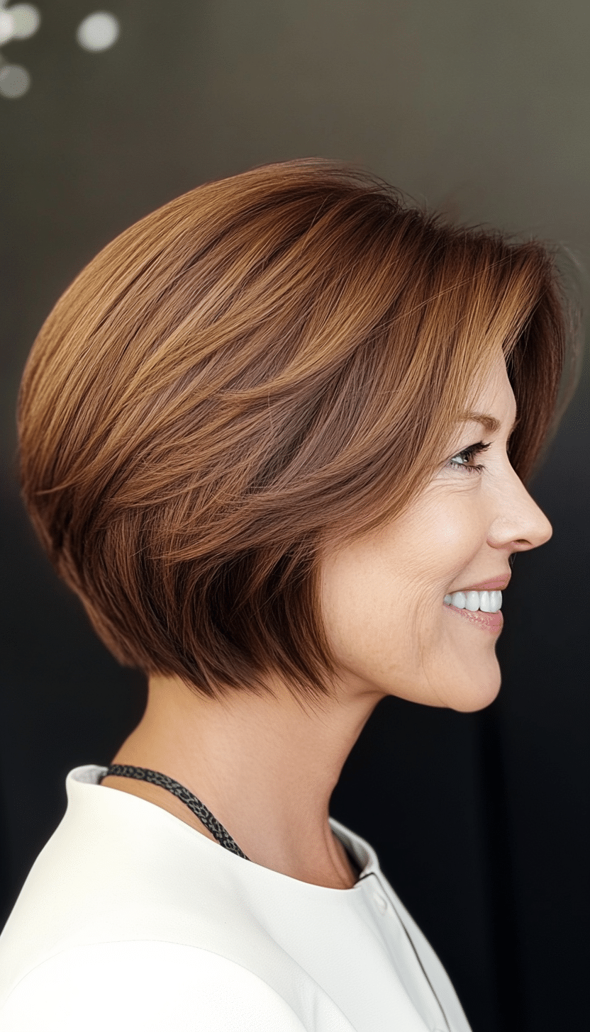 21. Chestnut Brown Side-Parted Bob (Short Haircuts For Women Over 60 With Fine Hair) - Short Haircuts For Women Over 60 With Fine Hair