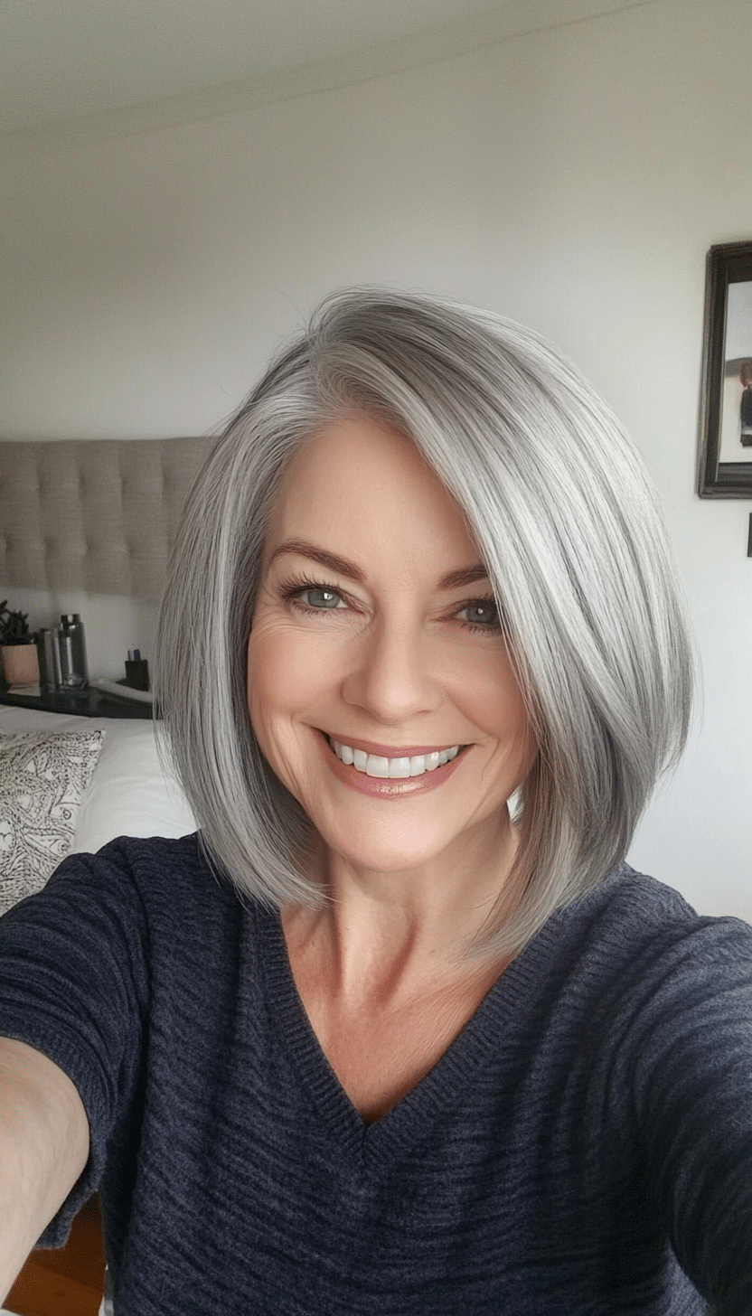 22. Silver Gray Graduated Bob (Short Haircuts For Women Over 60 With Fine Hair) - Short Haircuts For Women Over 60 With Fine Hair