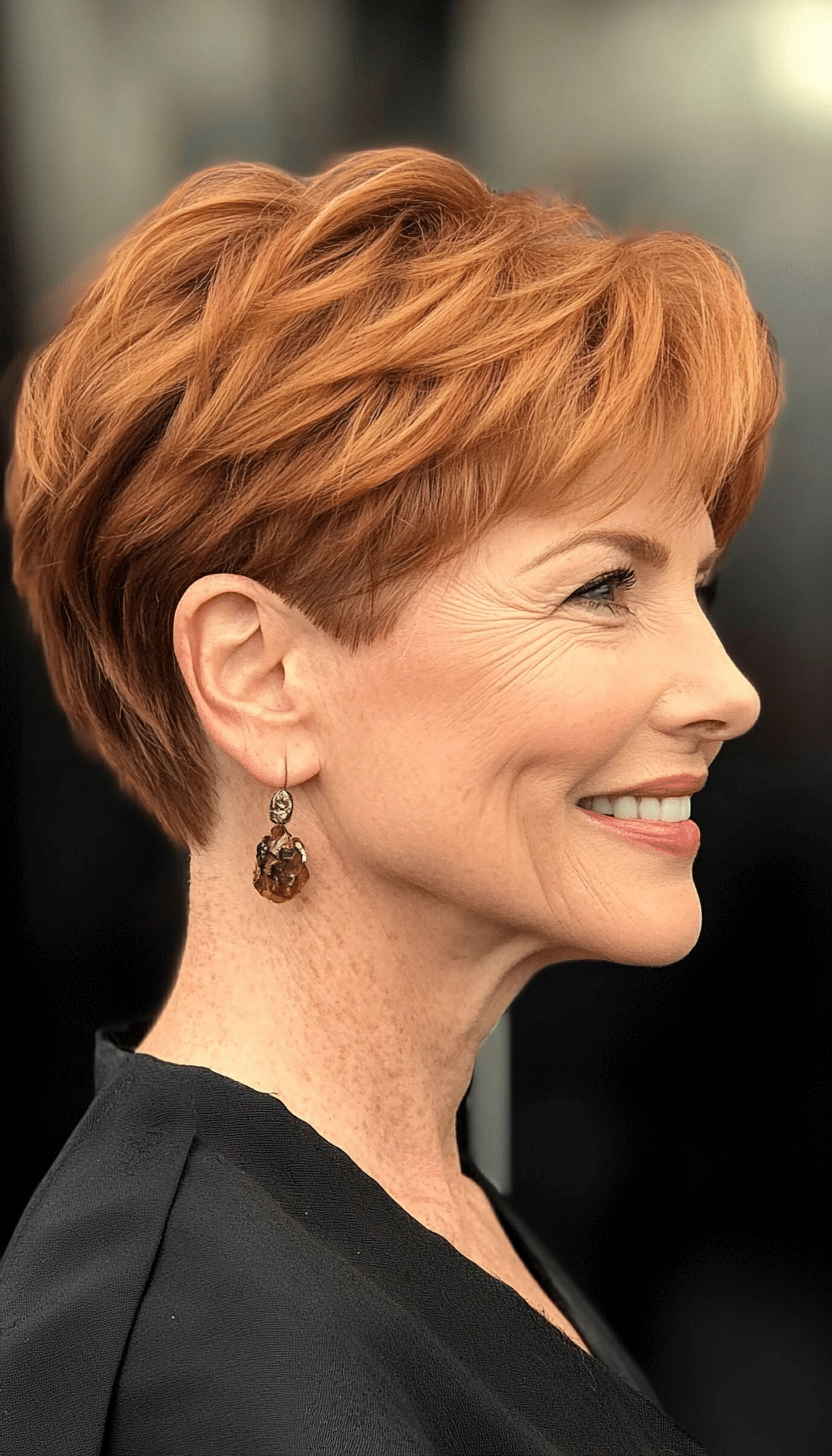 23. Copper Pixie with Fringe (Short Haircuts For Women Over 60 With Fine Hair) - Short Haircuts For Women Over 60 With Fine Hair