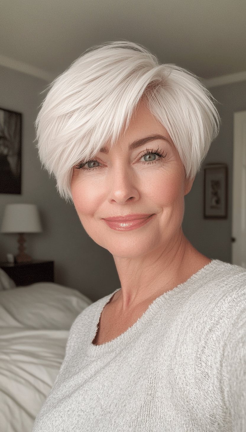 26. Pure White Layered Crop (Short Haircuts For Women Over 60 With Fine Hair) - Short Haircuts For Women Over 60 With Fine Hair