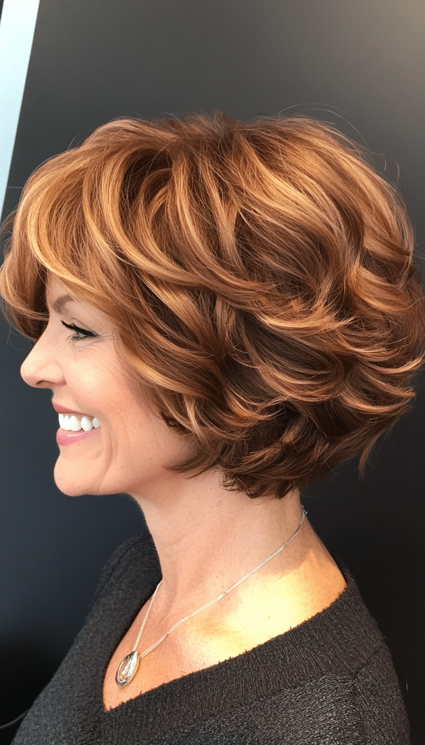2. Chestnut Layered Bob (Short Hairstyles For Older Women With Curly Hair) - Short Hairstyles For Older Women With Curly Hair