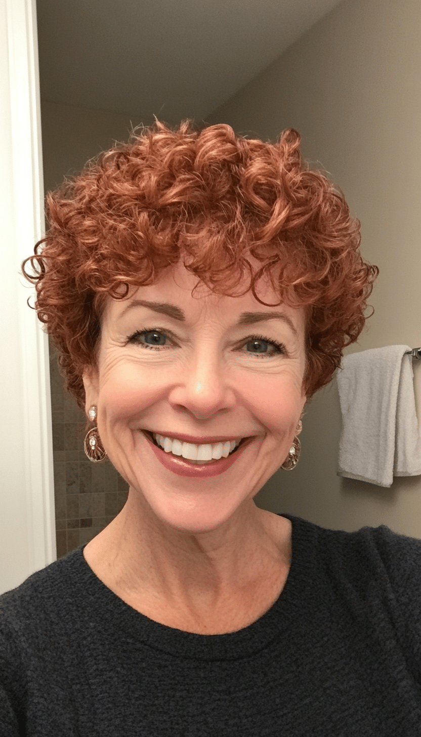 4. Soft Auburn Tapered Cut (Short Hairstyles For Older Women With Curly Hair) - Short Hairstyles For Older Women With Curly Hair