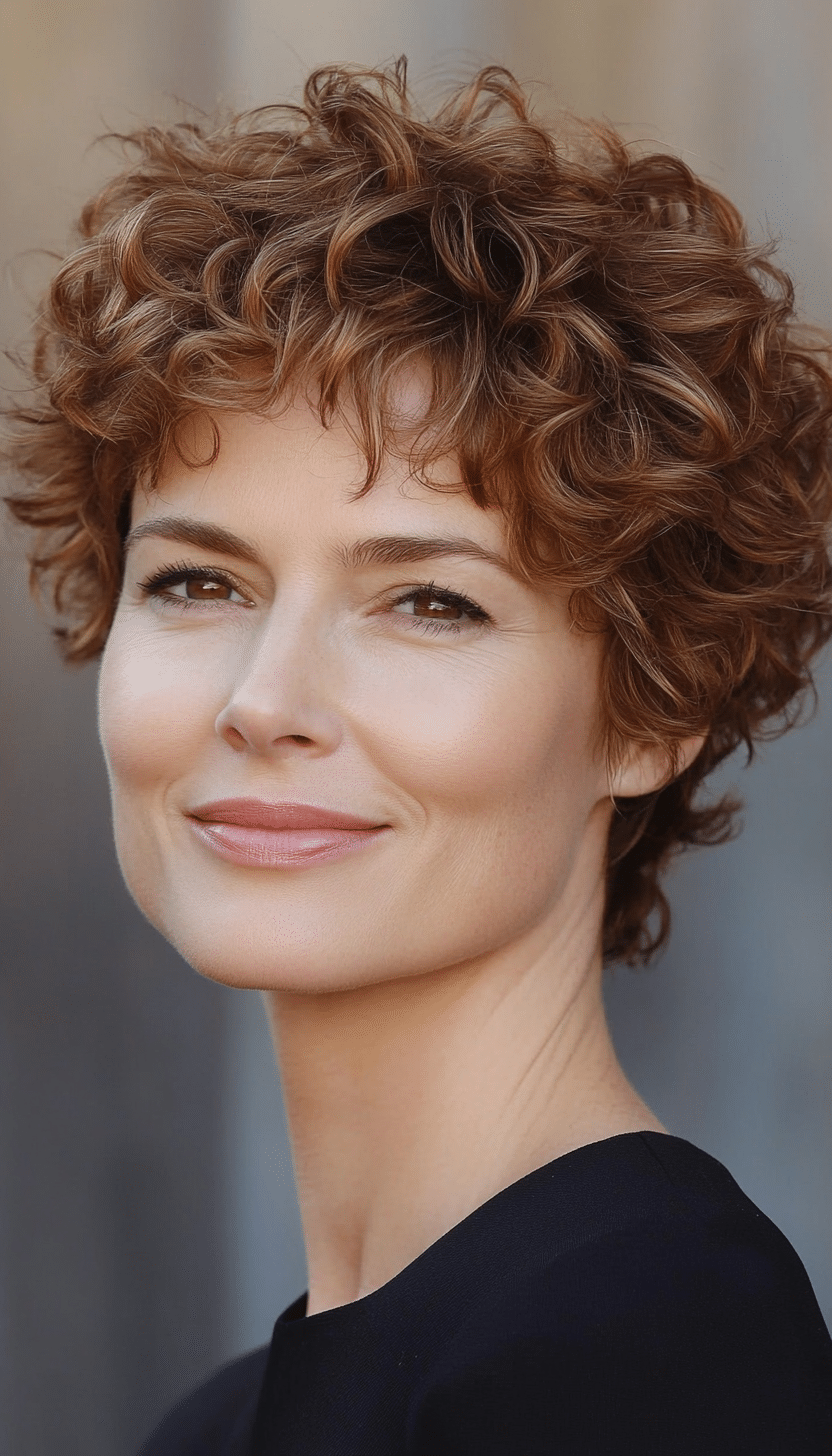 10. Golden Brown Pixie Layers (Short Hairstyles For Older Women With Curly Hair) - Short Hairstyles For Older Women With Curly Hair
