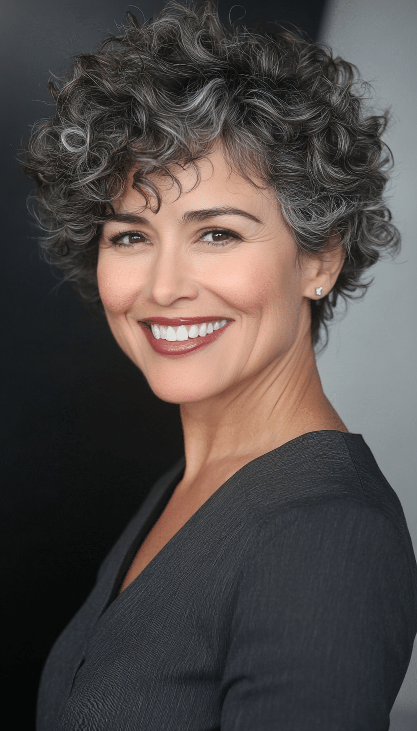 11. Salt-and-Pepper Curly Pixie (Short Hairstyles For Older Women With Curly Hair) - Short Hairstyles For Older Women With Curly Hair