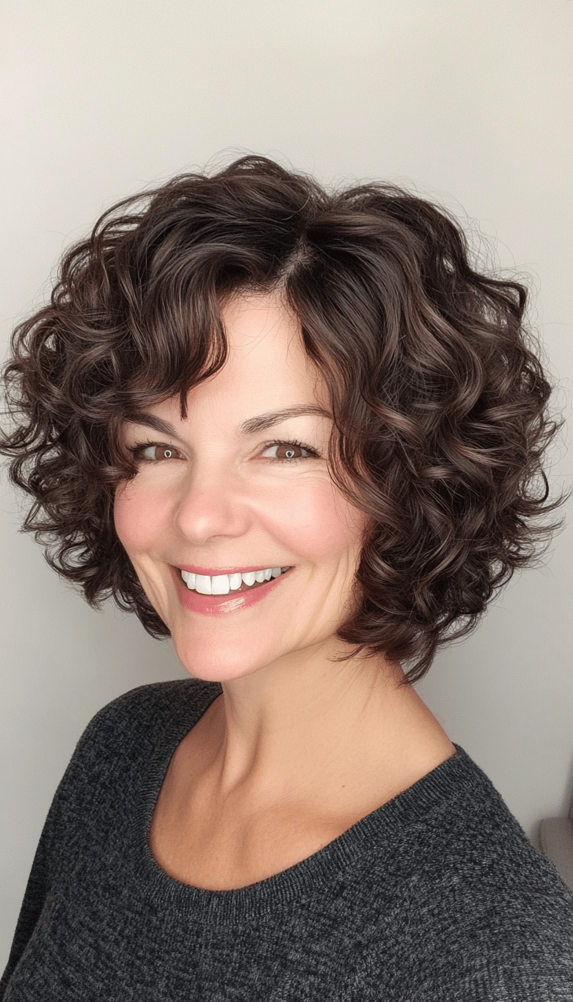 12. Deep Brunette Curly Bob (Short Hairstyles For Older Women With Curly Hair) - Short Hairstyles For Older Women With Curly Hair