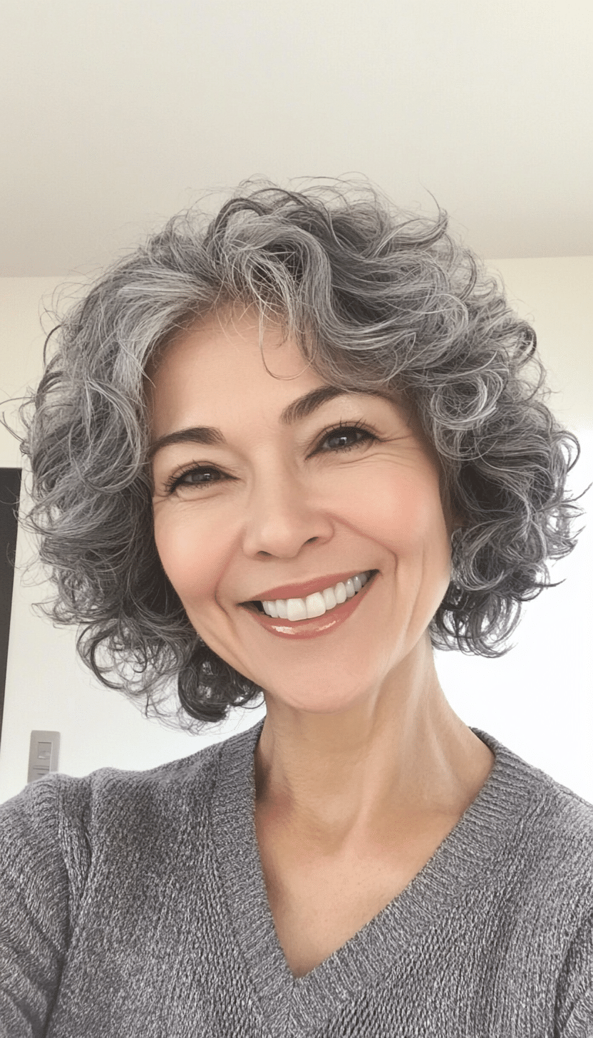 16. Natural Gray Short Shag (Short Hairstyles For Older Women With Curly Hair) - Short Hairstyles For Older Women With Curly Hair