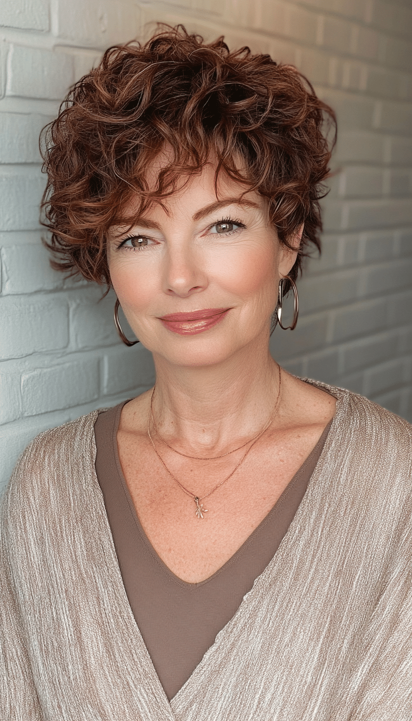 21. Auburn Curly Pixie Cut (Short Hairstyles For Older Women With Curly Hair) - Short Hairstyles For Older Women With Curly Hair