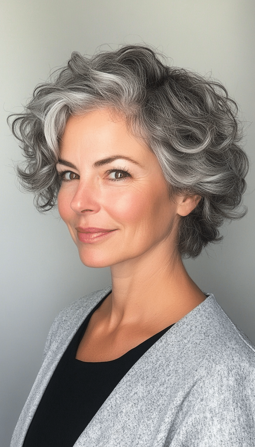 22. Gray-Brown Short Curly Bob (Short Hairstyles For Older Women With Curly Hair) - Short Hairstyles For Older Women With Curly Hair