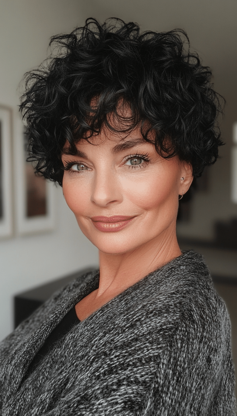 23. Jet Black Curly Pixie (Short Hairstyles For Older Women With Curly Hair) - Short Hairstyles For Older Women With Curly Hair