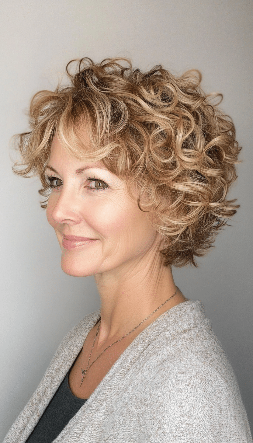 24. Warm Blonde Curly Layers (Short Hairstyles For Older Women With Curly Hair) - Short Hairstyles For Older Women With Curly Hair