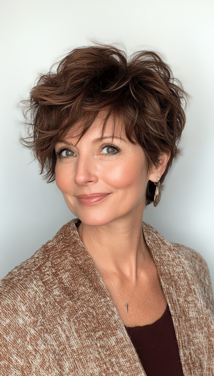 3. Chestnut Brown Shaggy Pixie (Short Hairstyles For Women Over 50 With Fine Hair) - Short Hairstyles For Women Over 50 With Fine Hair