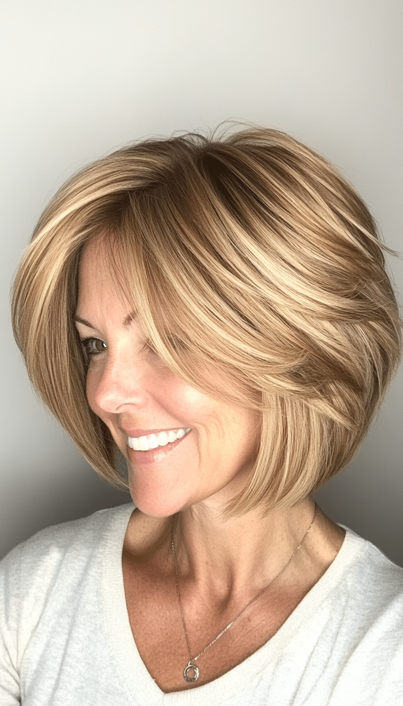 4. Honey Blonde Stacked Bob (Short Hairstyles For Women Over 50 With Fine Hair) - Short Hairstyles For Women Over 50 With Fine Hair
