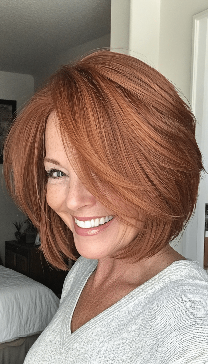 5. Auburn Feathered Bob (Short Hairstyles For Women Over 50 With Fine Hair) - Short Hairstyles For Women Over 50 With Fine Hair