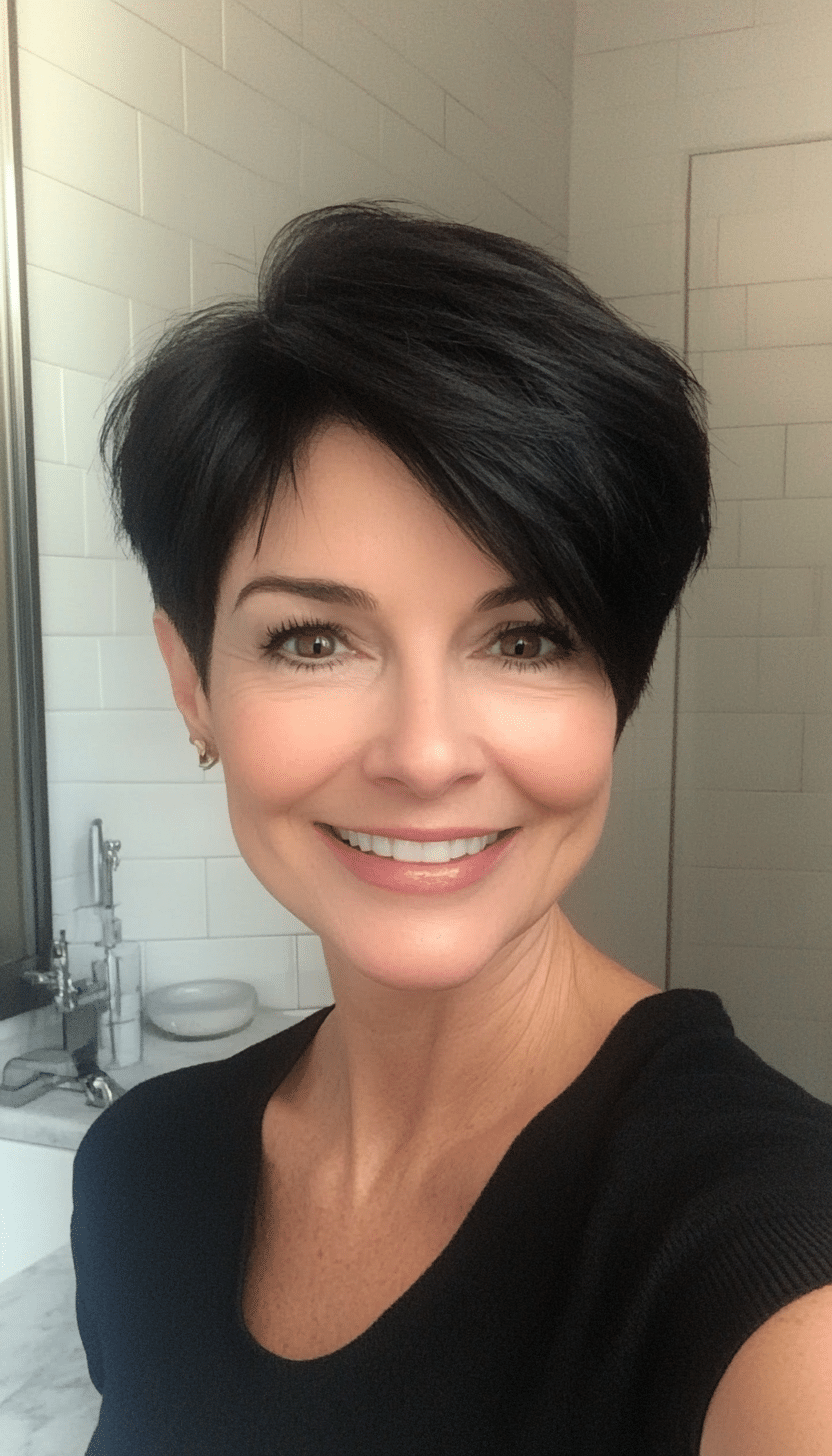 6. Soft Black Classic Pixie (Short Hairstyles For Women Over 50 With Fine Hair) - Short Hairstyles For Women Over 50 With Fine Hair