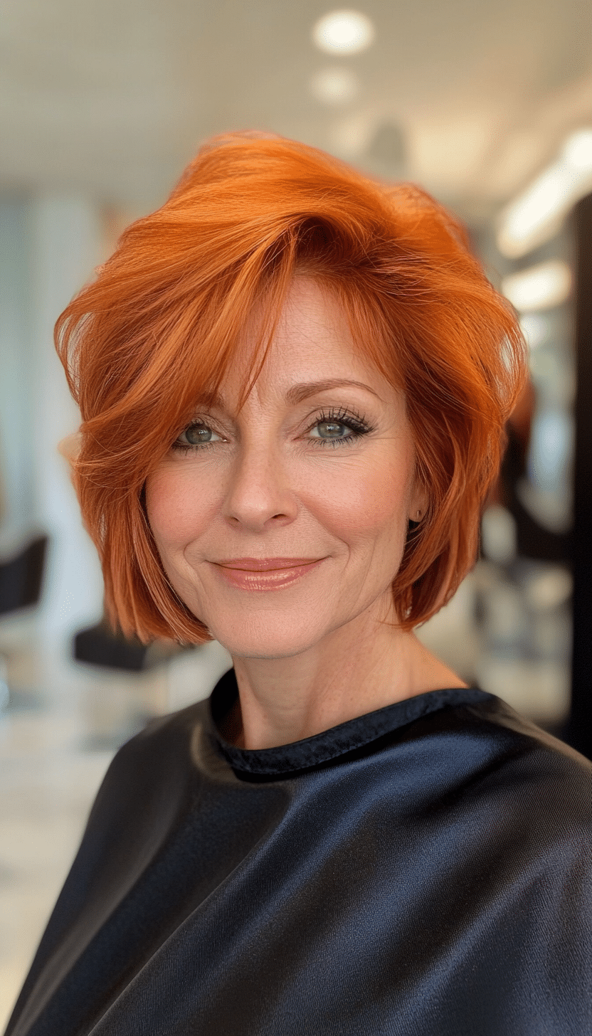 17. Copper Feathered Short Bob (Short Hairstyles For Women Over 50 With Fine Hair) - Short Hairstyles For Women Over 50 With Fine Hair