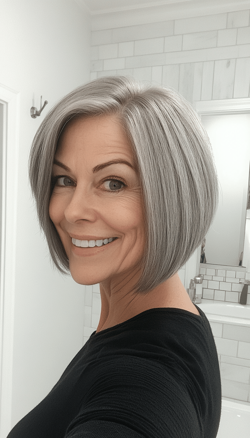 19. Gray Graduated Bob (Short Hairstyles For Women Over 50 With Fine Hair) - Short Hairstyles For Women Over 50 With Fine Hair