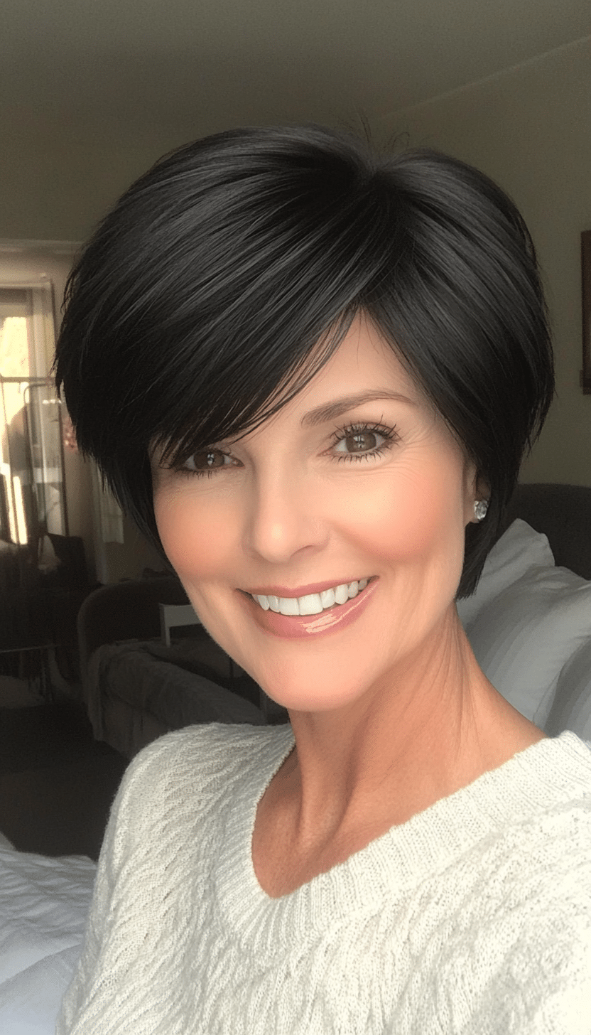 25. Black Short Layered Cut (Short Hairstyles For Women Over 50 With Fine Hair) - Short Hairstyles For Women Over 50 With Fine Hair