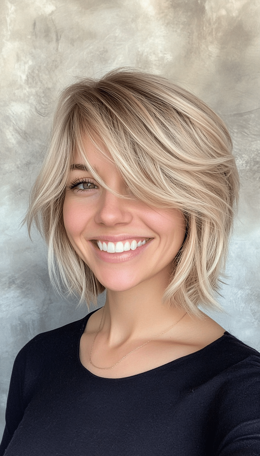9. Sandy Blonde Wispy Cut (Short Layered Haircuts With Side Bangs) - Short Layered Haircuts With Side Bangs