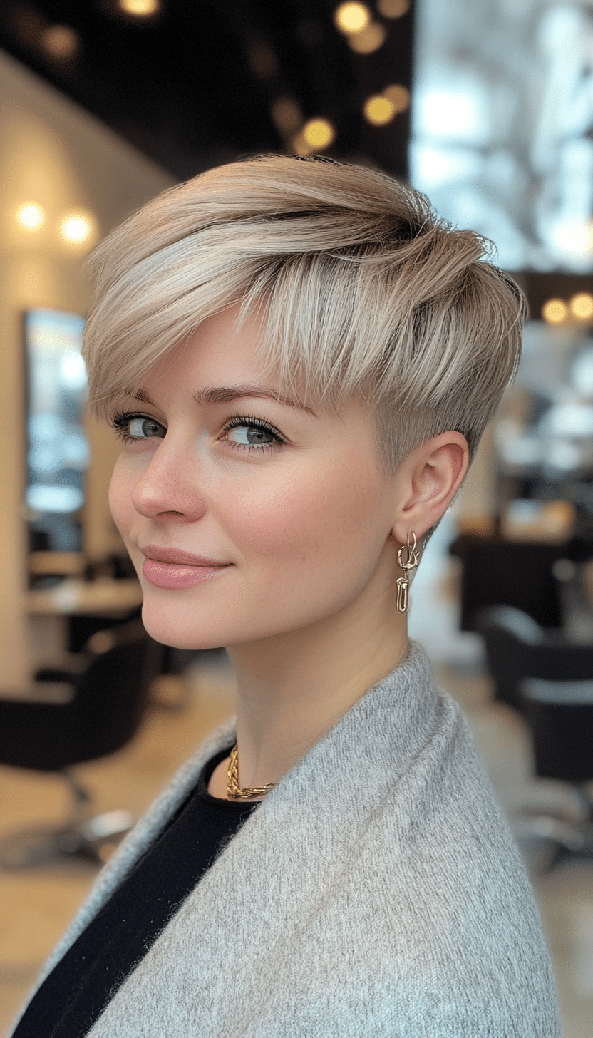 12. Light Ash Blonde Pixie (Short Layered Haircuts With Side Bangs) - Short Layered Haircuts With Side Bangs
