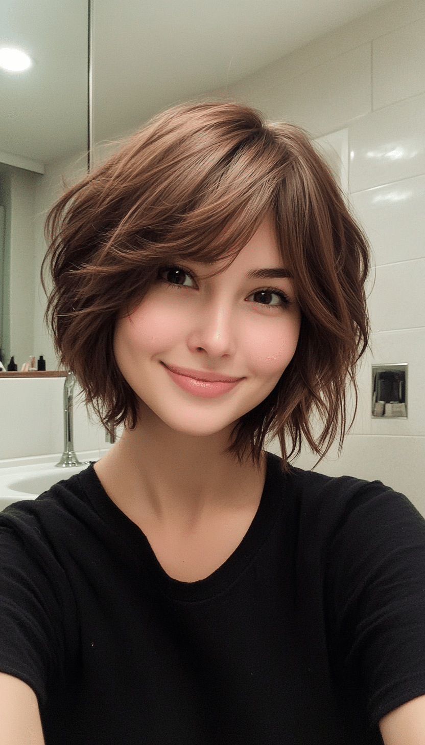 13. Deep Brown Tousled Cut (Short Layered Haircuts With Side Bangs) - Short Layered Haircuts With Side Bangs