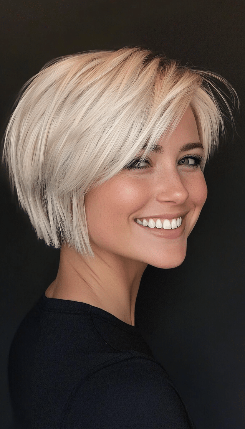 14. Platinum Blonde Choppy Layers (Short Layered Haircuts With Side Bangs) - Short Layered Haircuts With Side Bangs