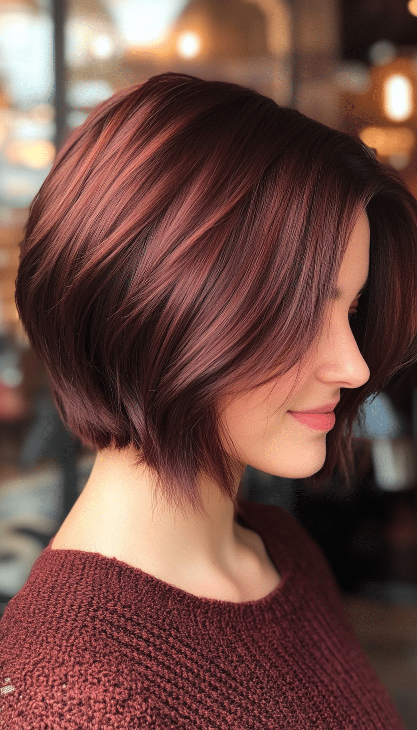 15. Mahogany Curved Bob (Short Layered Haircuts With Side Bangs) - Short Layered Haircuts With Side Bangs